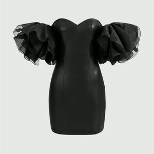 SHEIN Black Puff Sleeve Bodycon Mini Dress